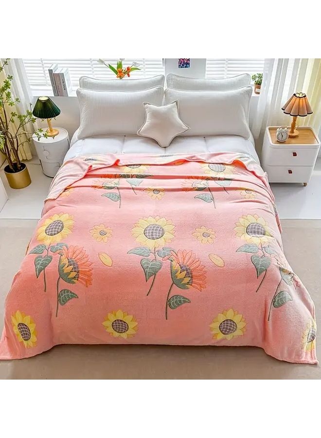 Sunflower Floral Pattern Throw Blanket 70 87 X 78 74 Inch Lightweight Soft Fleece All Season For Bed Couch Travel - Image 1